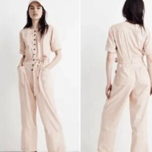 Madewell Size 14 Pink Top-Stitched Coverall Jumpsuit Bashful‎ Blush pink